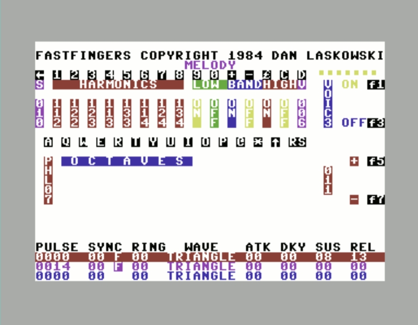Fastfingers Octaves and Harmonics editing screen